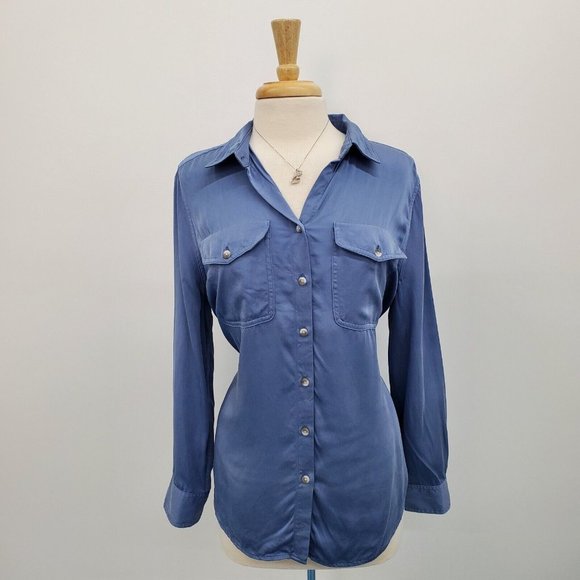 Chico's Tops - Chico's Womens Blue Button Up Shirt Blouse Top Size 2 (12-14) Long Sleeve Modal